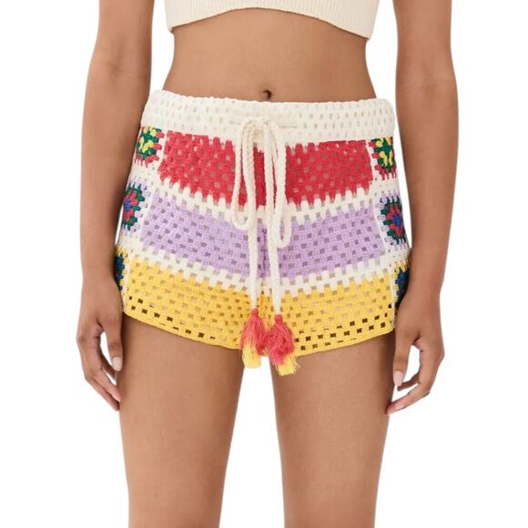 FARM Rio Pants - Farm Rio NWT Multi Color Crotchet Shorts Stripe Granny Square Colorblock XL